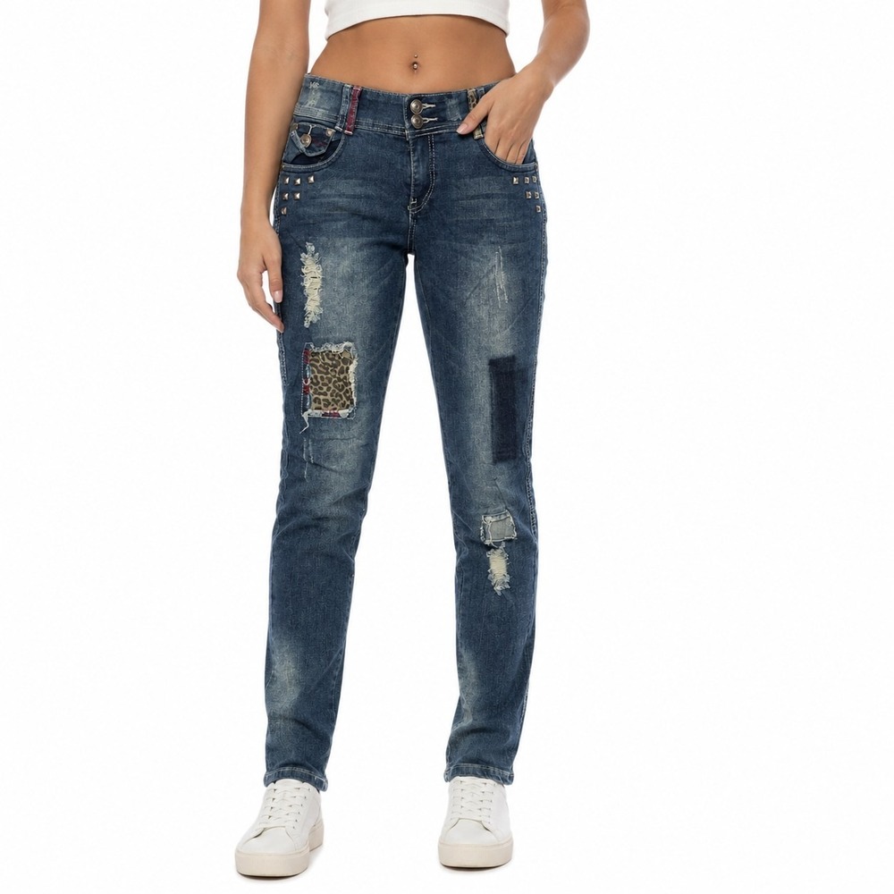 Premiere By Rue21 Skinny Jeans Women's Size 7/8R Blue Distressed Leopard Patch